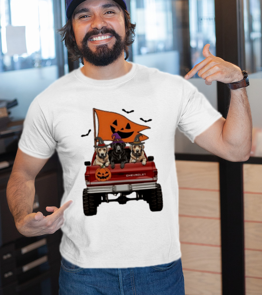 Chevrolet Halloween Dogs In Truck With Pumpkin And Bats T-Shirt