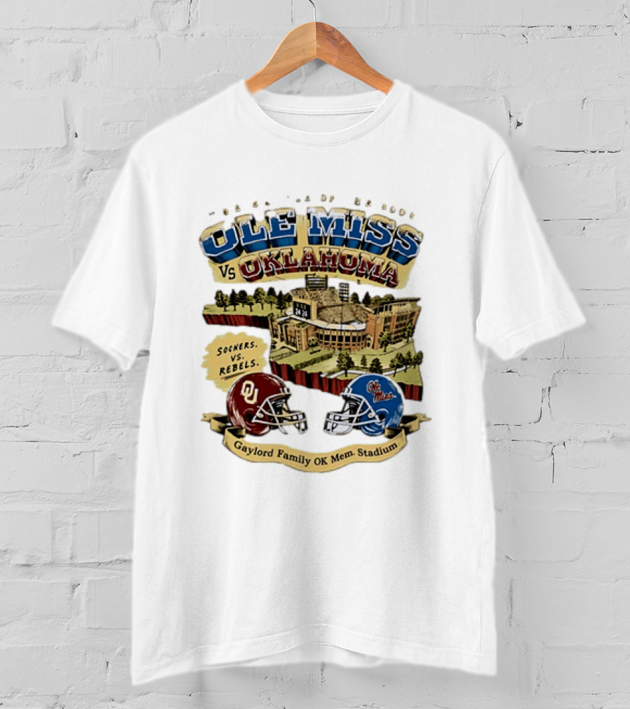 Ole Miss Vs Oklahoma Sooners Rebels Gaylord Family OK Mem Stadium T-Shirt