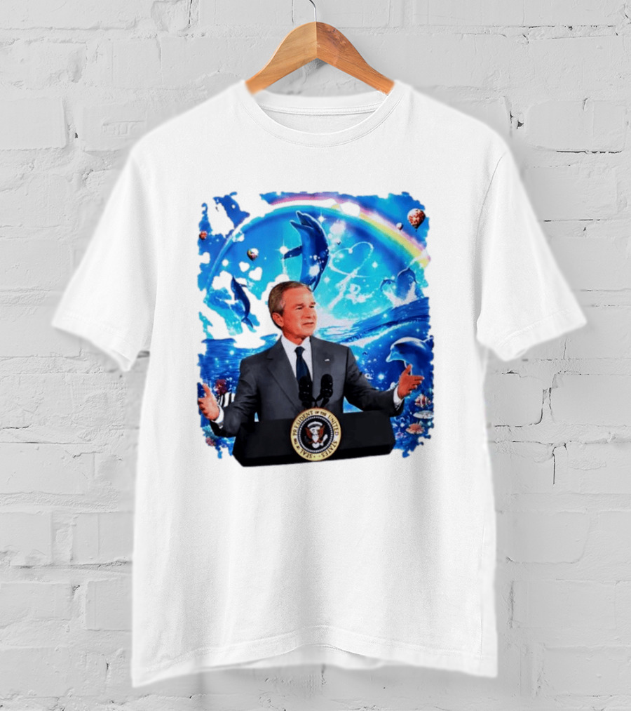 George W Bush Dolphins Coexist Peacefully With Rainbow And Ocean Scene T-Shirt