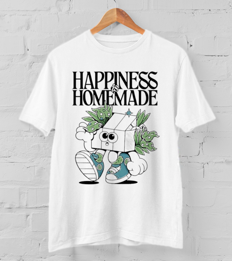 Happiness Is Homemade Cute Cartoon Box Character With Flowers T-Shirt