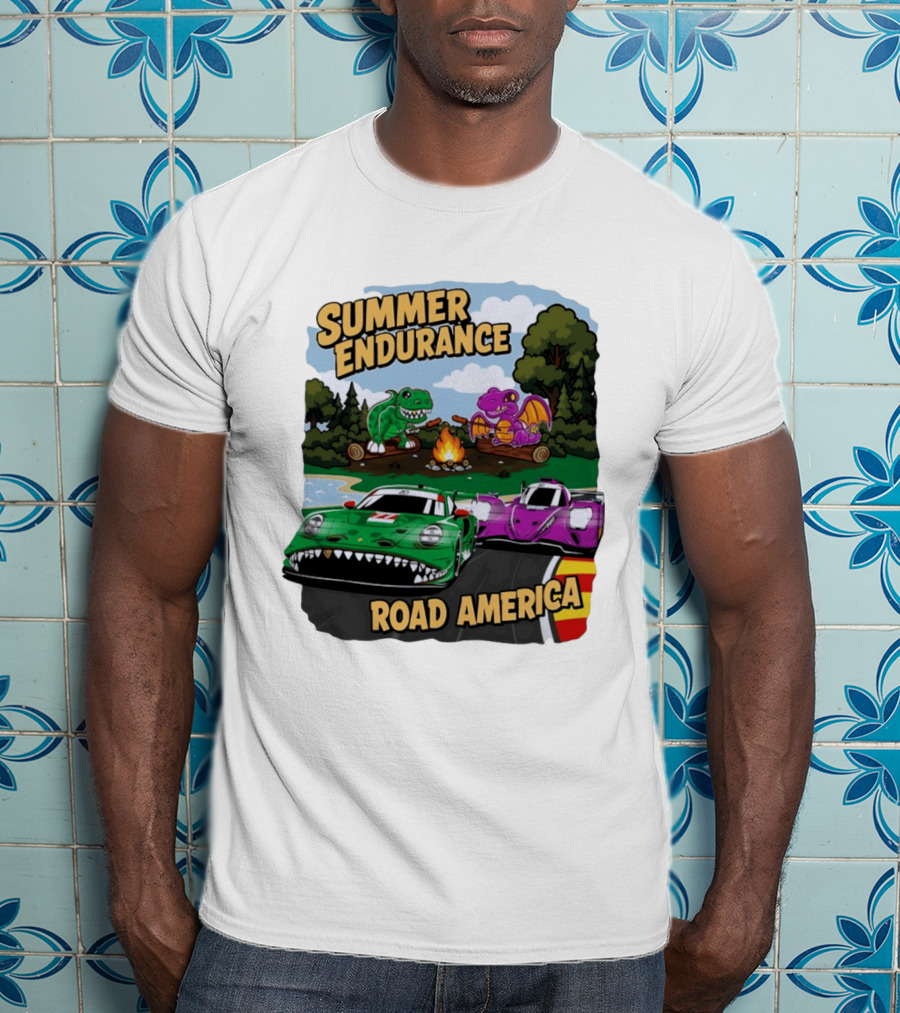 Summer Endurance Road America Racing With Dinosaurs And Dragons T-Shirt