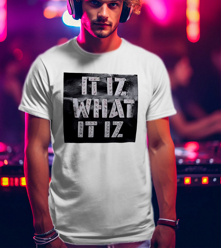 It Iz What It Iz Rhinestone Sparkly Slang Black T-Shirt