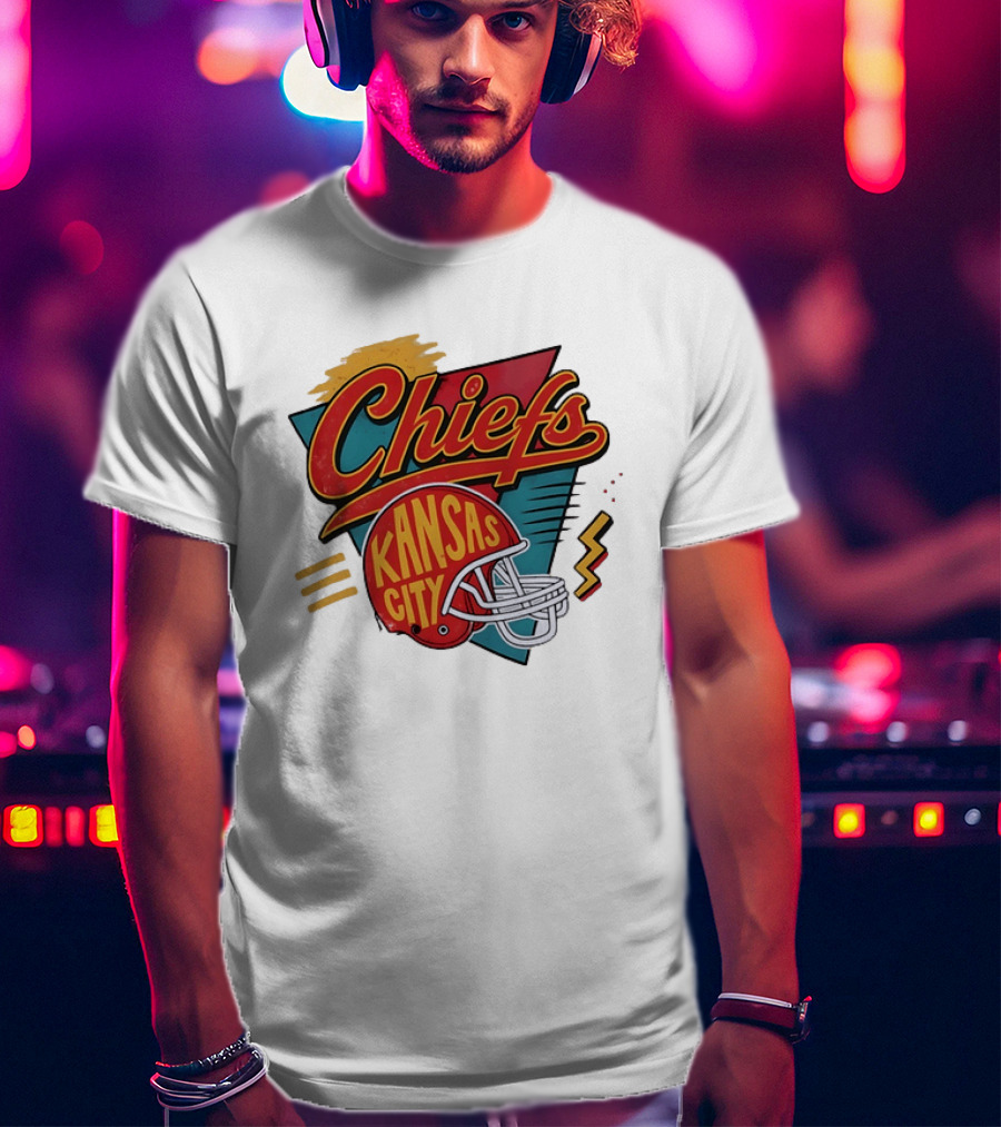 Kansas City Chiefs Helmet Retro Style Football T-Shirt