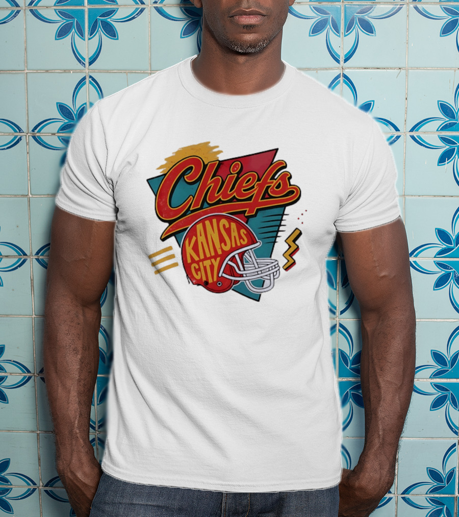 Kansas City Chiefs Helmet Retro Style Football T-Shirt