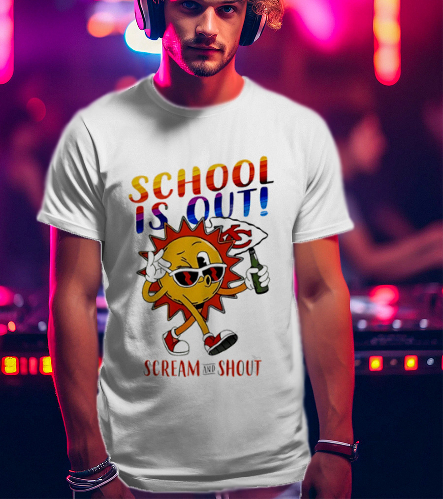 Kansas City Chiefs Sun Character School Is Out Scream And Shout T-Shirt
