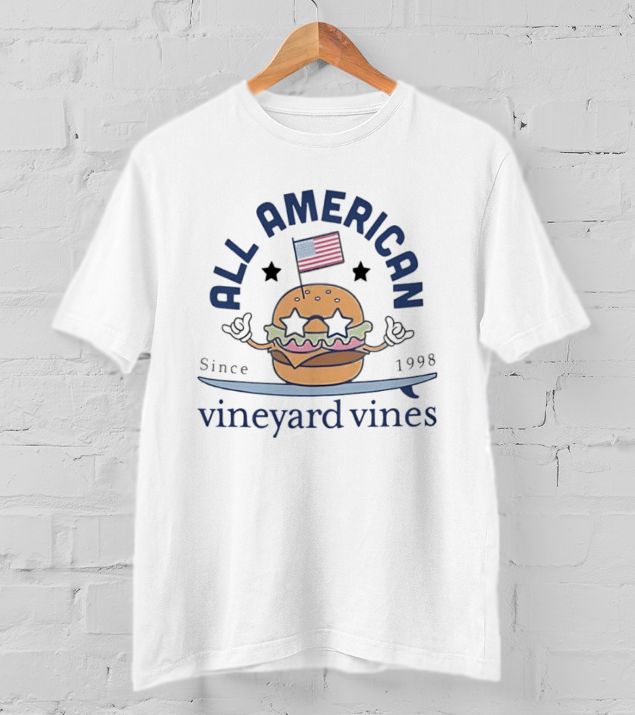 All American Burger Vineyard Vines Since 1998 Flag Stars T-Shirt
