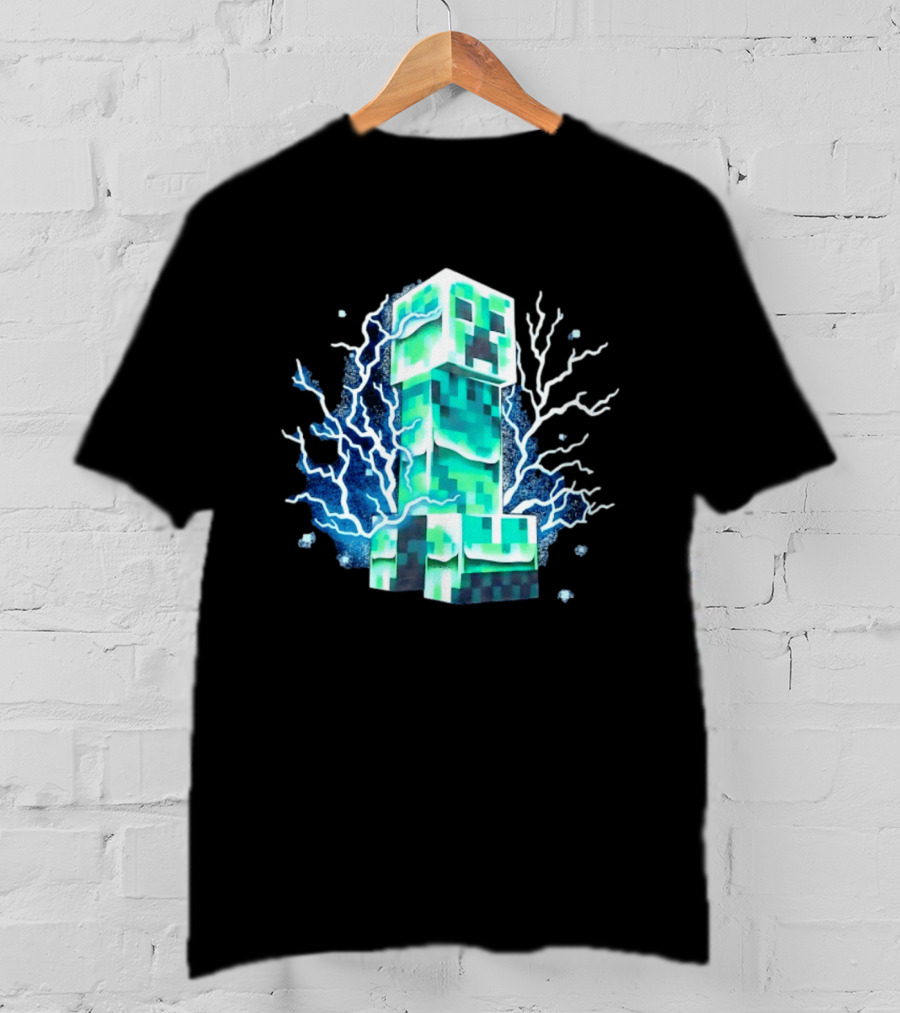 Charged Creeper Lightning Pixelated Monster Gaming Adventure T-Shirt