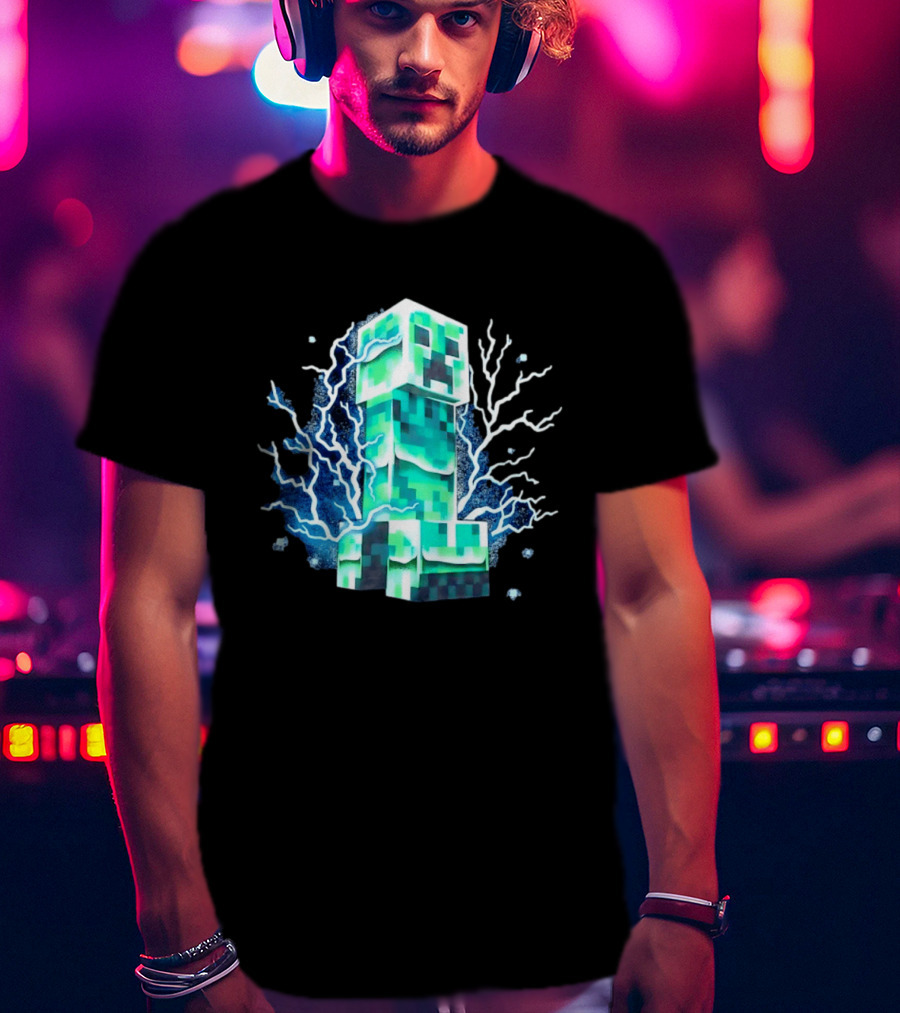 Charged Creeper Lightning Pixelated Monster Gaming Adventure T-Shirt