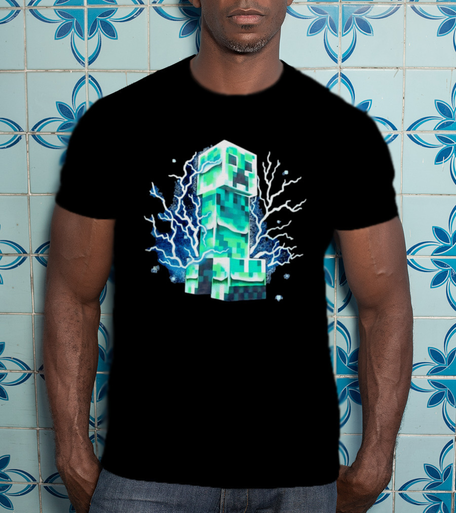 Charged Creeper Lightning Pixelated Monster Gaming Adventure T-Shirt
