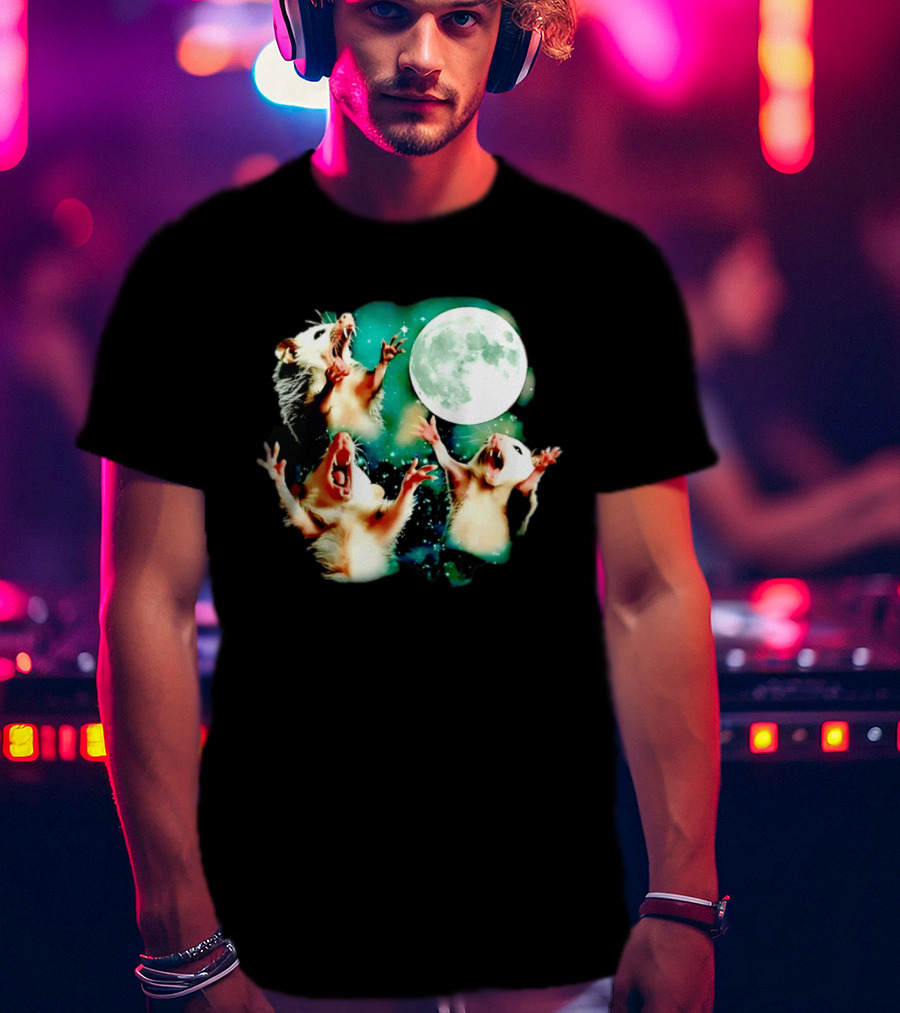 Screaming Opossums Howling At The Moon Opossum Moonlight Night Sky T-Shirt