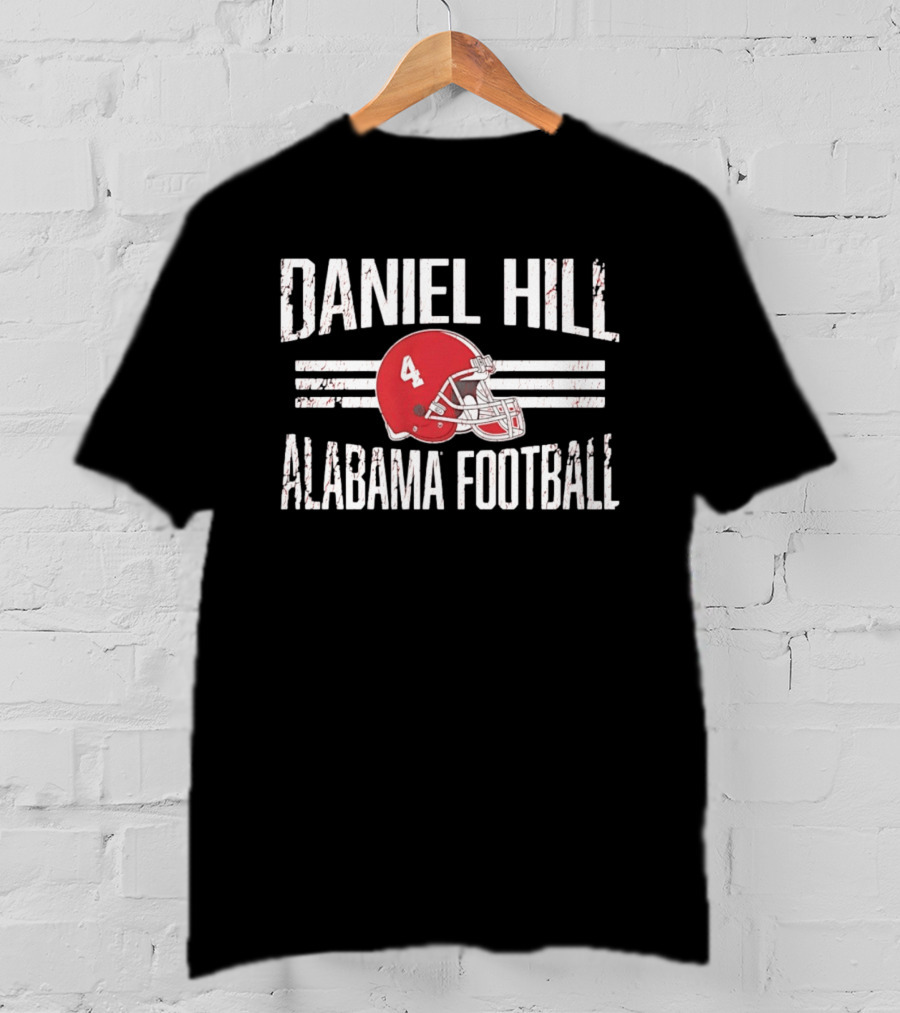 Daniel Hill Alabama Football Number 4 Red Helmet Distressed T-Shirt