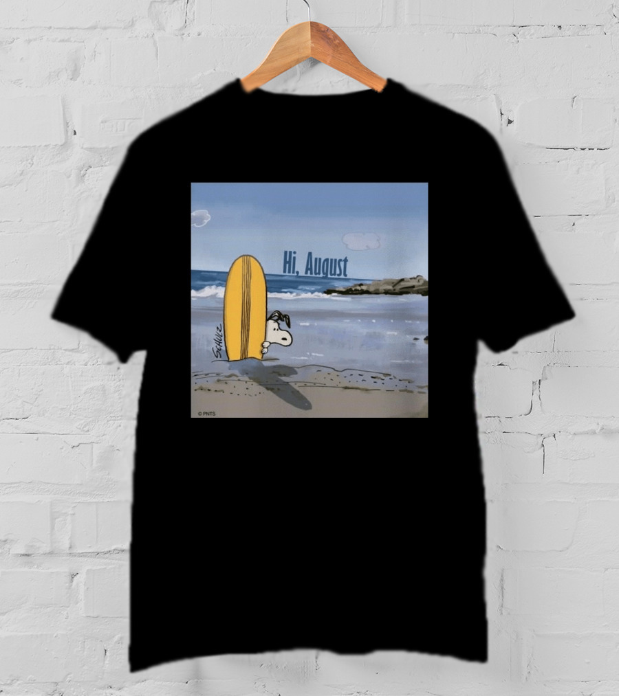 Snoopy Hi August Surfboard Beach Scene By Schulz T-Shirt