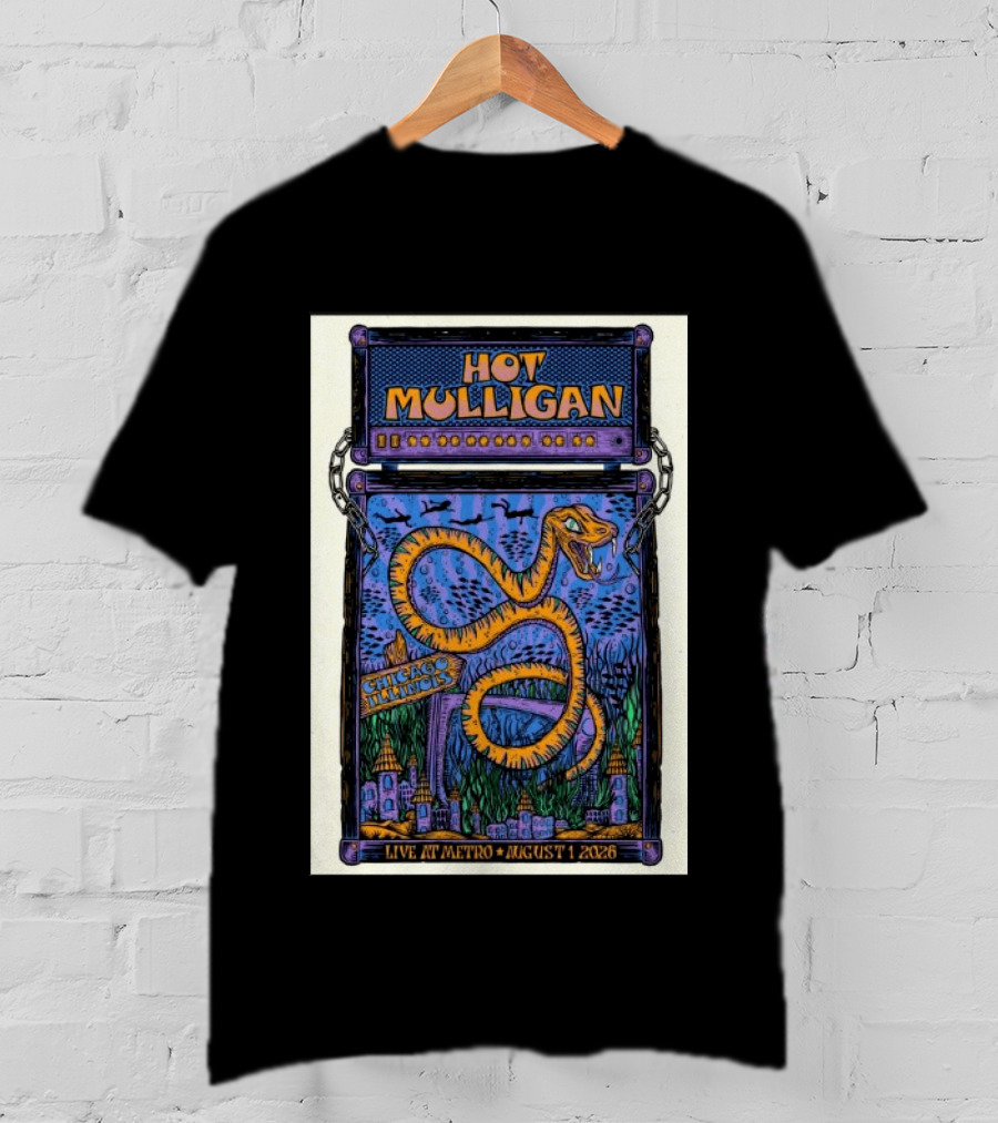 Hot Mulligan Live At Metro Chicago Illinois August 1 2026 With Snake And Cityscape T-Shirt