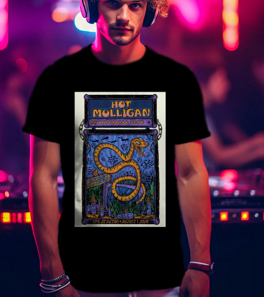 Hot Mulligan Live At Metro Chicago Illinois August 1 2026 With Snake And Cityscape T-Shirt