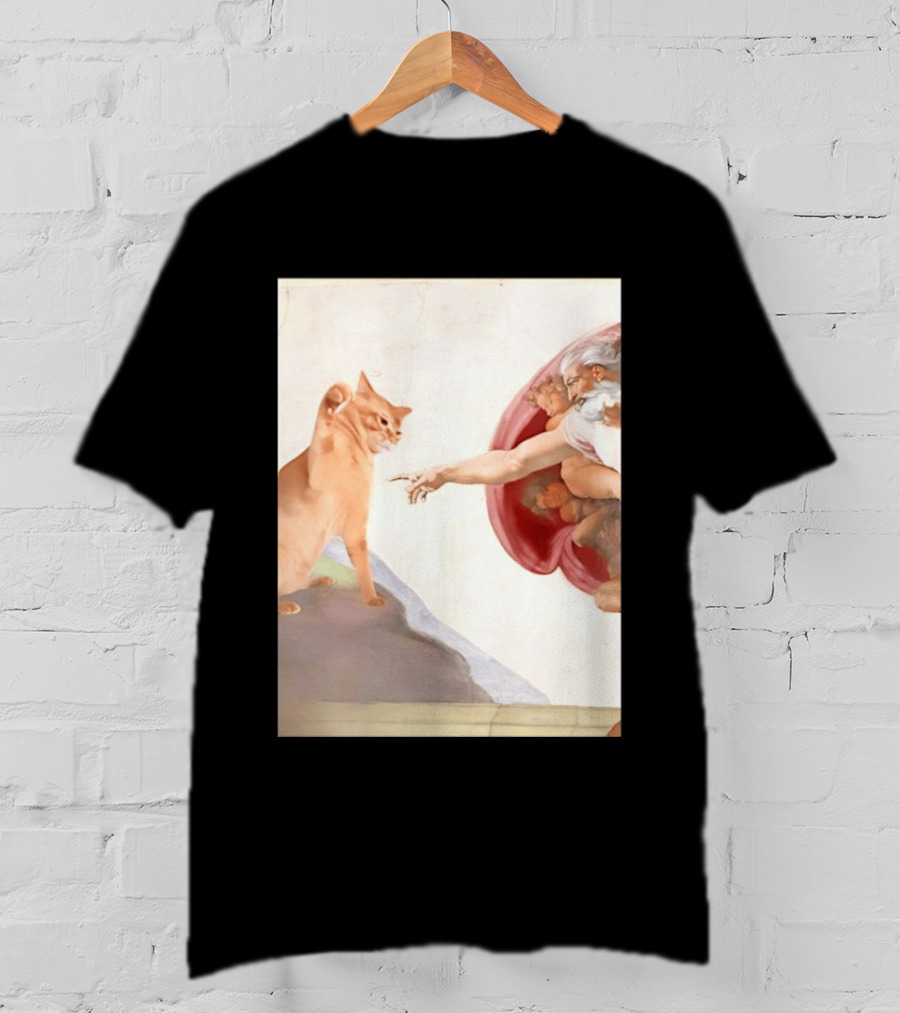 The Creation Of Adam With A Cat By Michelangelo T-Shirt