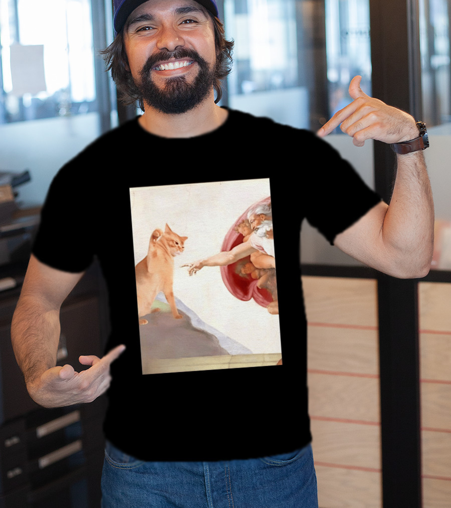 The Creation Of Adam With A Cat By Michelangelo T-Shirt