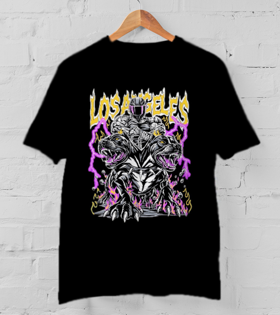 Los Angeles Rider With Two Headed Pitbull And Flames T-Shirt