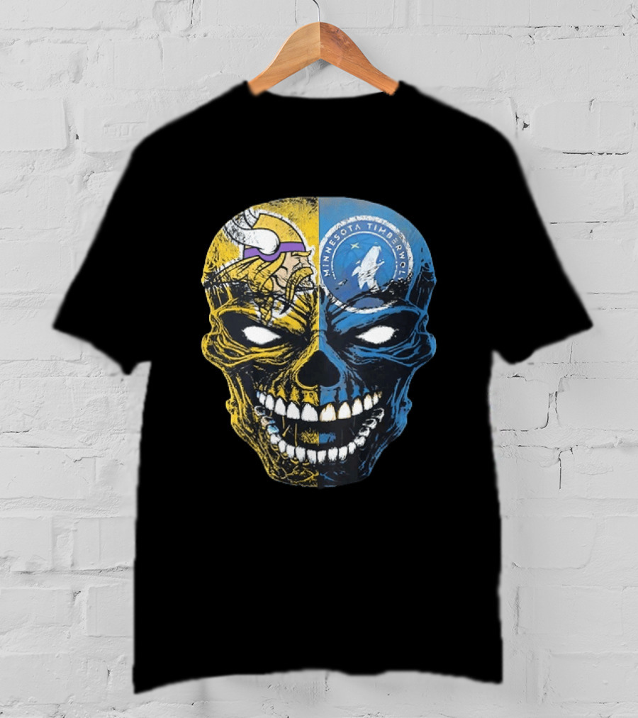 Minnesota Vikings Timberwolves Skull Mashup T-Shirt
