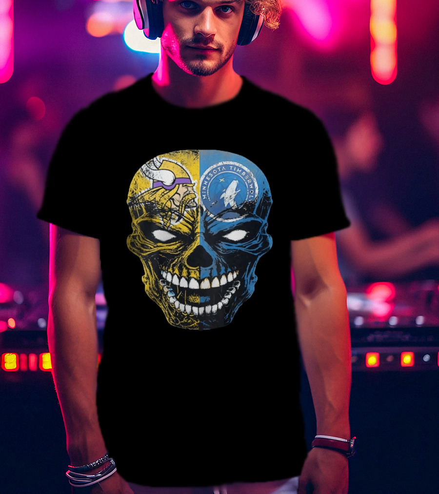 Minnesota Vikings Timberwolves Skull Mashup T-Shirt