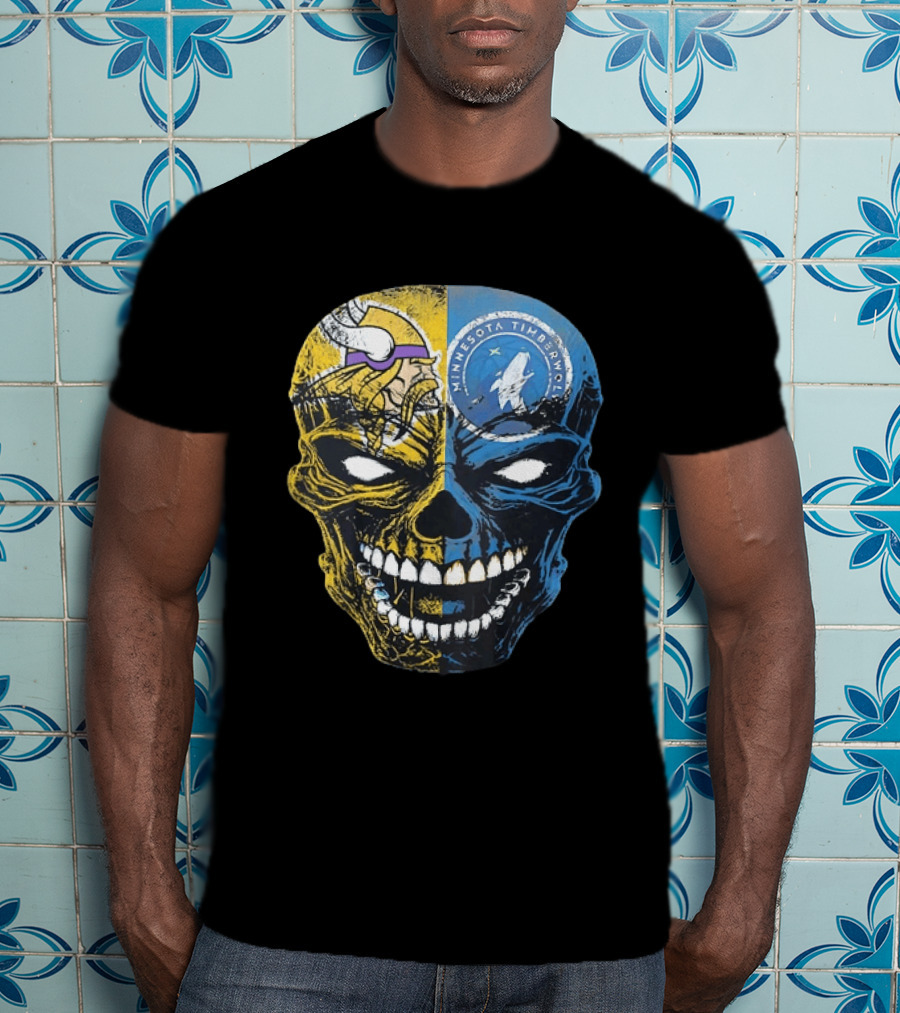 Minnesota Vikings Timberwolves Skull Mashup T-Shirt