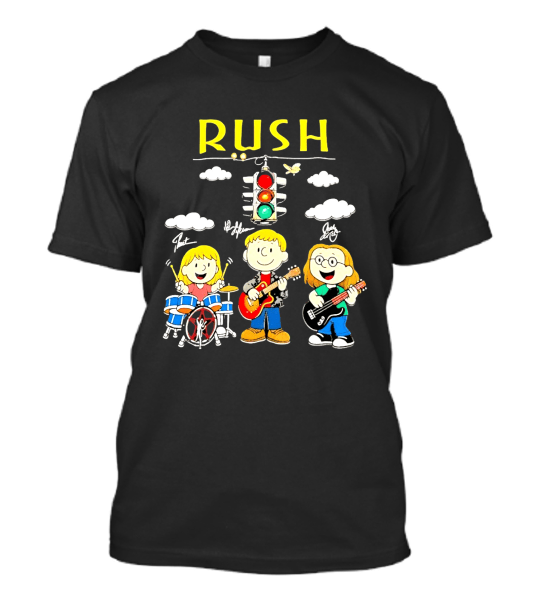 Rush Band Peanuts Parody Neil Peart Cartoon Traffic Light T-Shirt