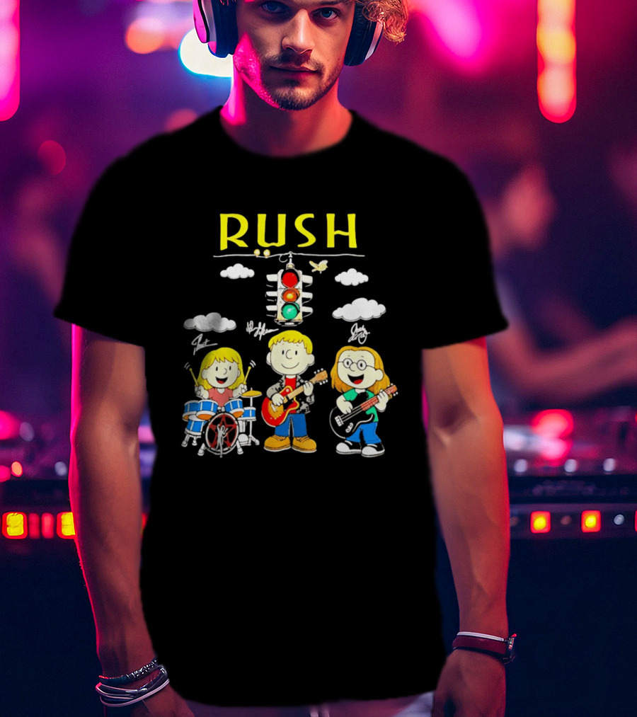 Rush Band Peanuts Parody Neil Peart Cartoon Traffic Light T-Shirt