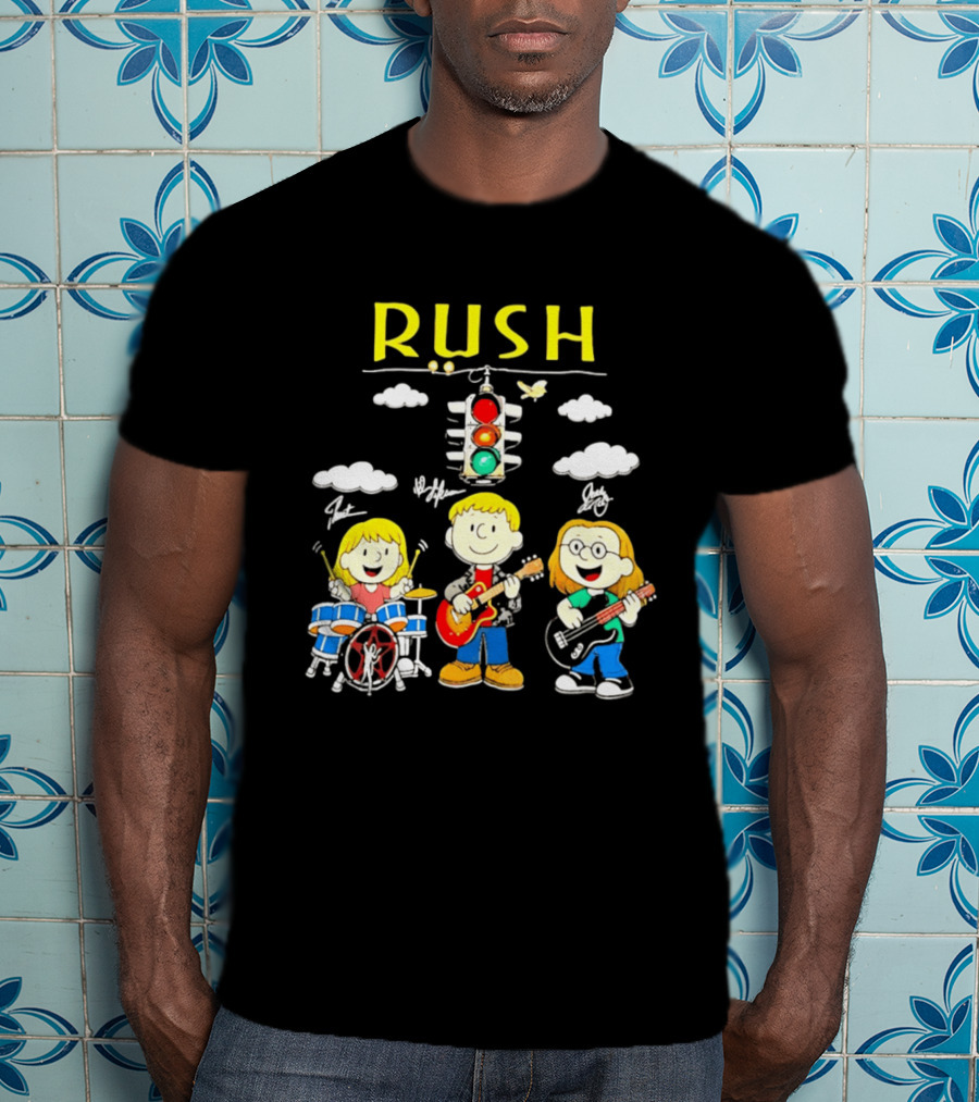 Rush Band Peanuts Parody Neil Peart Cartoon Traffic Light T-Shirt