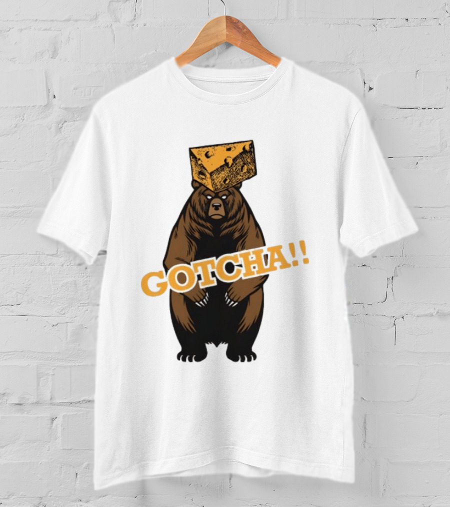 Bear Cheese Head Gotcha Green Bay Packers Fan T-Shirt