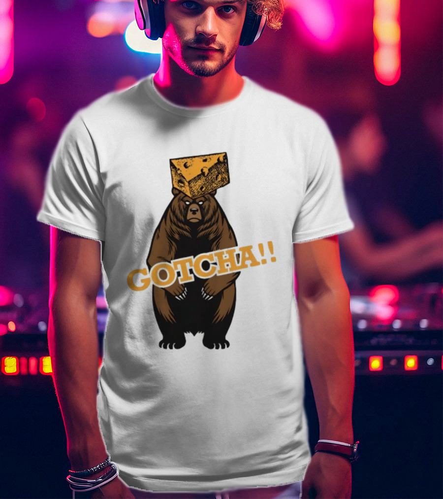 Bear Cheese Head Gotcha Green Bay Packers Fan T-Shirt
