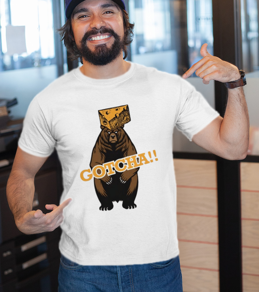 Bear Cheese Head Gotcha Green Bay Packers Fan T-Shirt