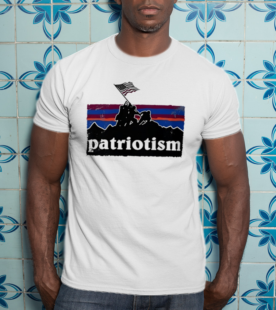 Patriotism Distressed Iwo Jima Flag Raising Retro Stripes T-Shirt
