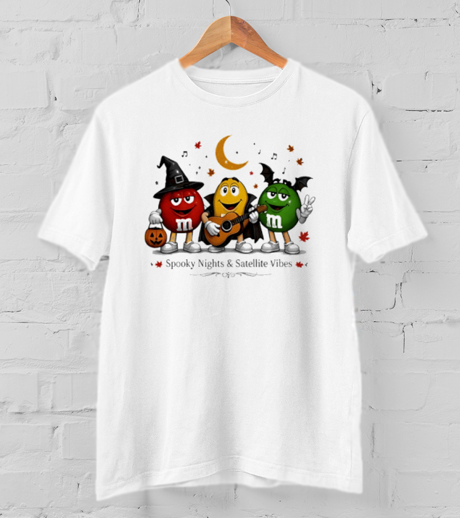 M&M's Spooky Nights & Satellite Vibes Halloween Pumpkin Witch Guitar Bat Moon T-Shirt
