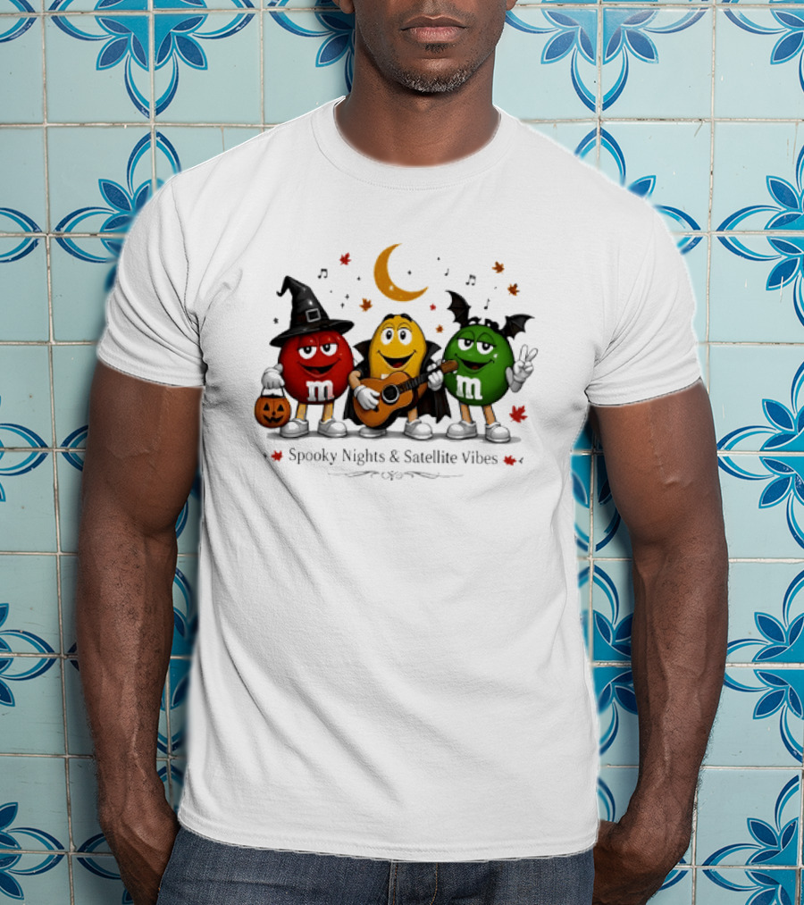 M&M's Spooky Nights & Satellite Vibes Halloween Pumpkin Witch Guitar Bat Moon T-Shirt