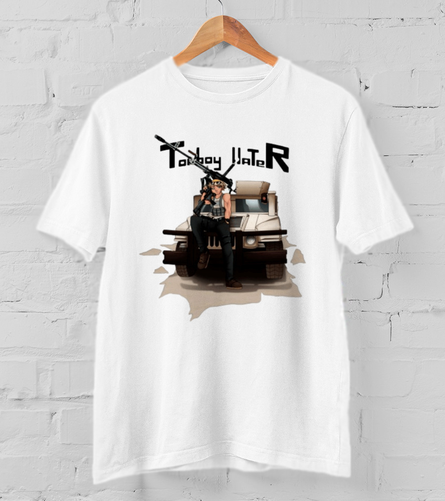 Tomboy Hater Anime Character With Gun And Armored Vehicle T-Shirt