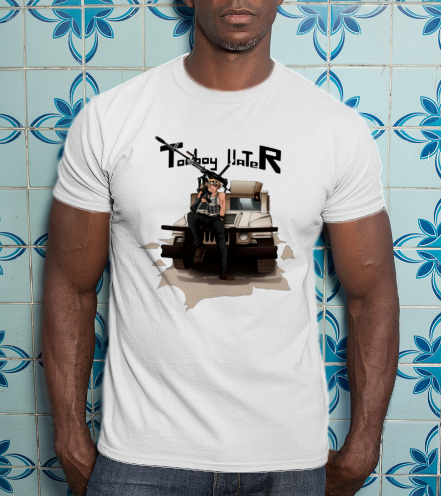 Tomboy Hater Anime Character With Gun And Armored Vehicle T-Shirt