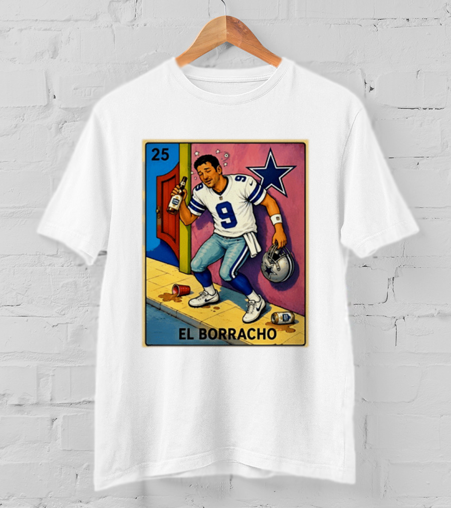 Tony Romo Dallas Cowboys El Borracho Loteria Card 25 T-Shirt