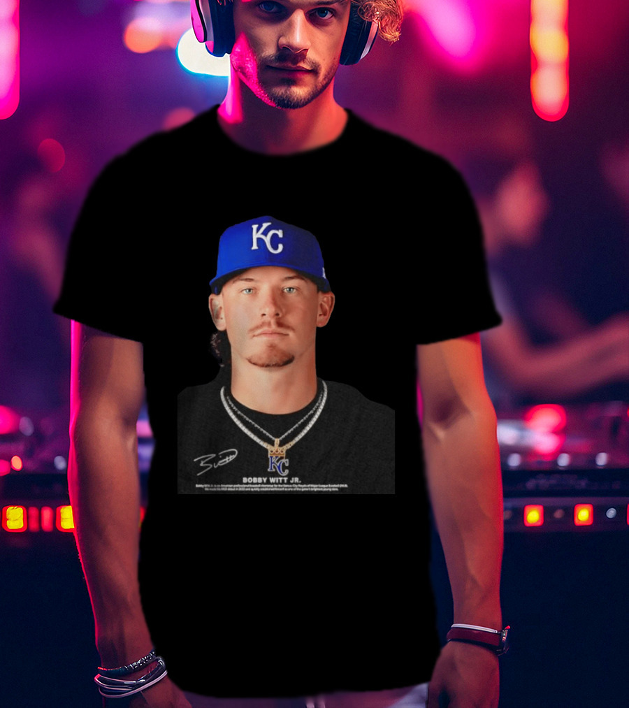 Bobby Witt Jr Kansas City Royals MLB Player Portrait Featuring KC Cap And Signature T-Shirt
