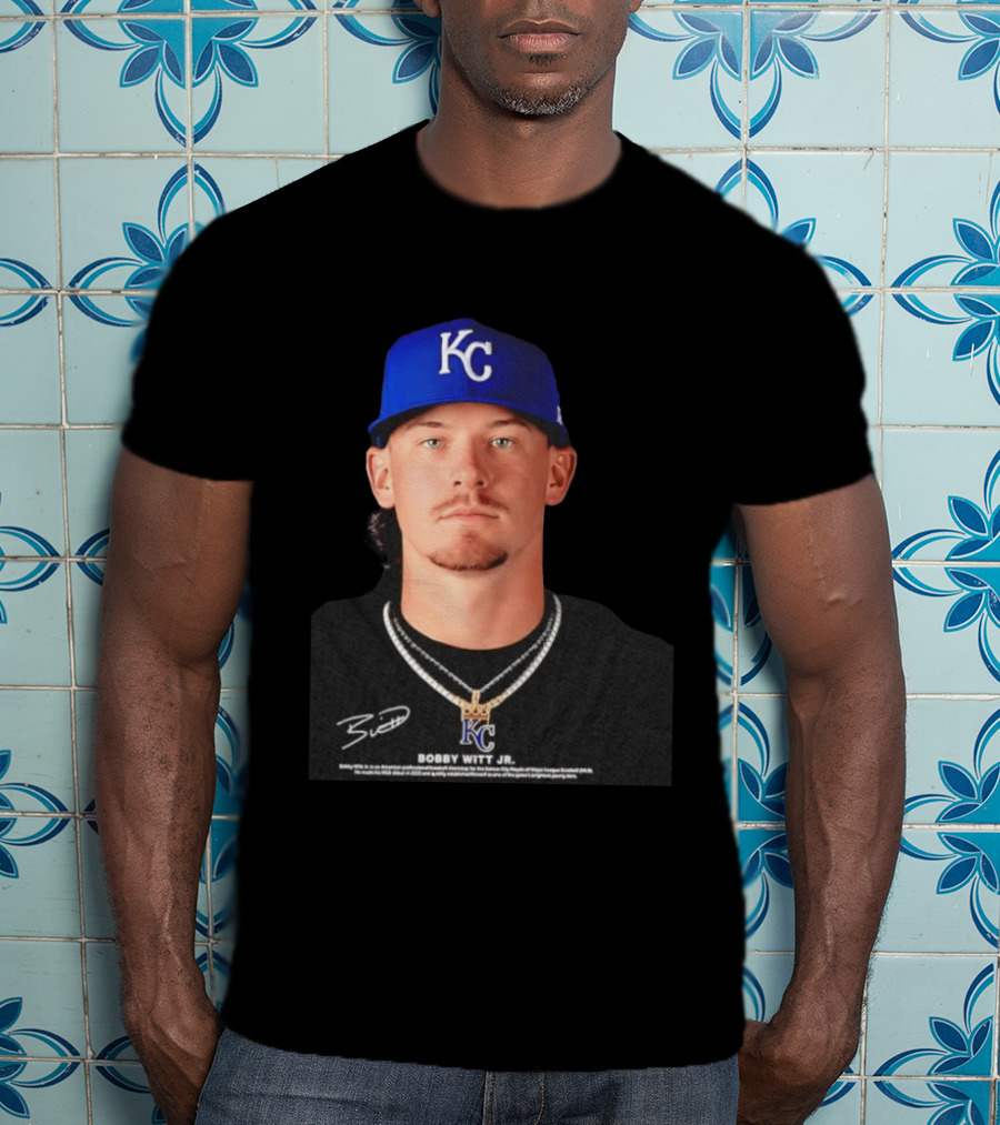 Bobby Witt Jr Kansas City Royals MLB Player Portrait Featuring KC Cap And Signature T-Shirt