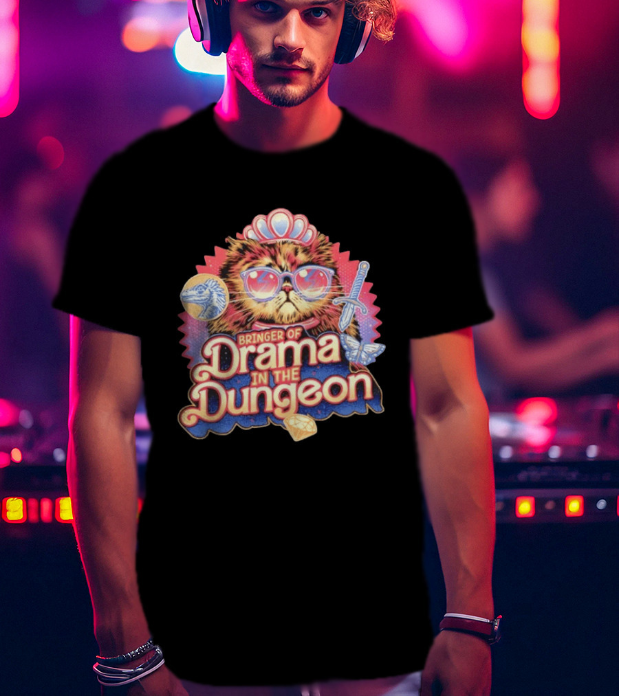 Bringer Of Drama In The Dungeon Cat With Raptor Dagger Butterfly Diamond T-Shirt