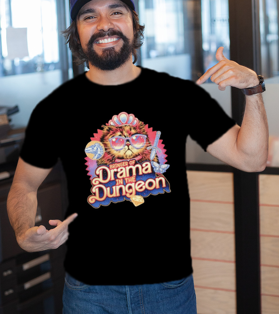 Bringer Of Drama In The Dungeon Cat With Raptor Dagger Butterfly Diamond T-Shirt