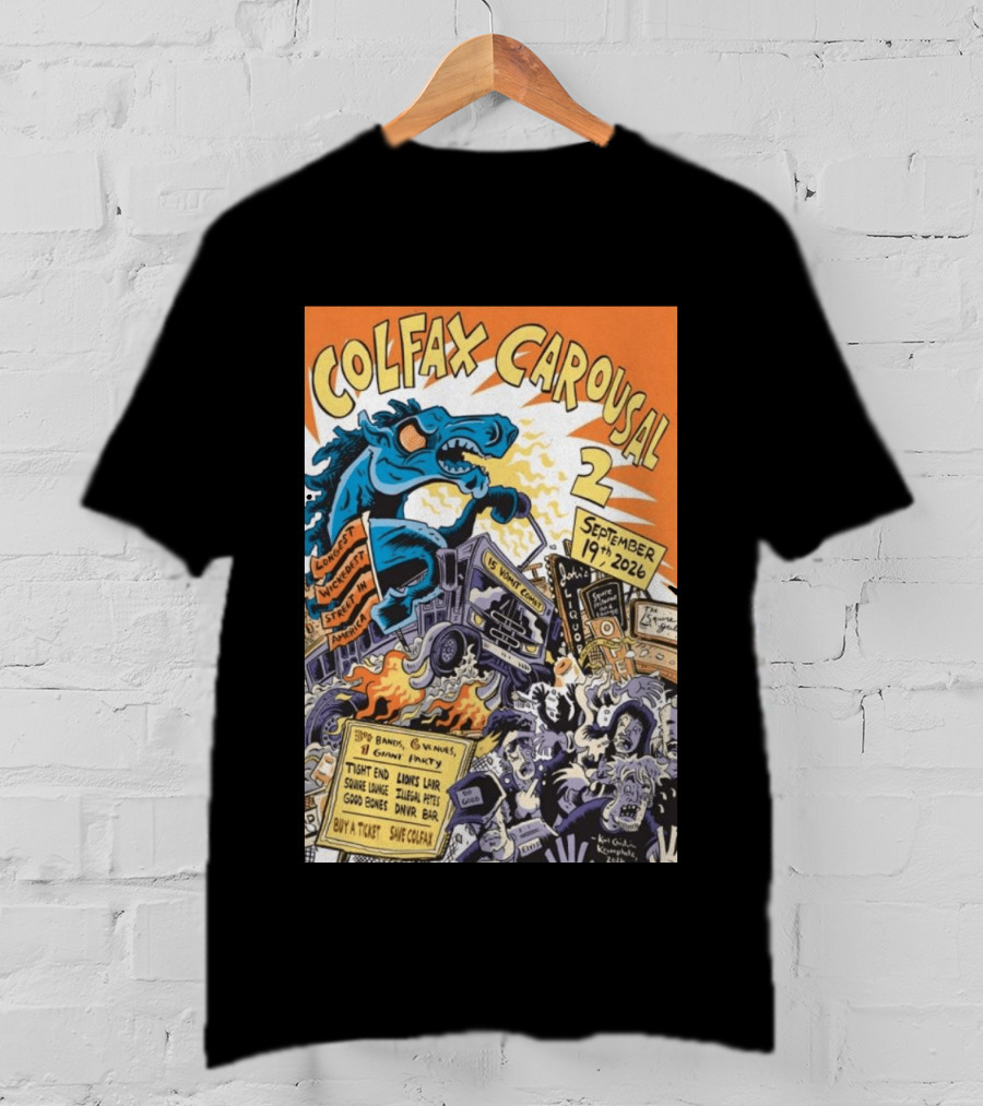Colfax Carousal 2 Longest Wickedest Street September 19th 2026 Bands Venues Gory Party Denver CO T-Shirt