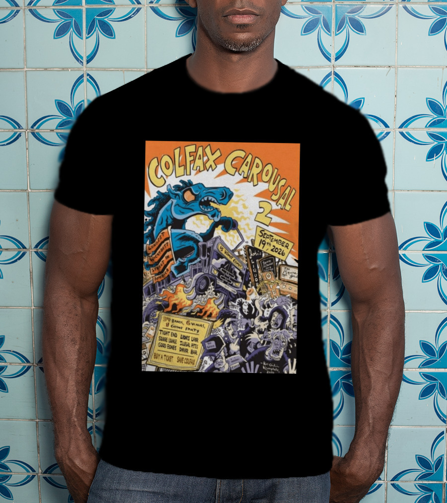 Colfax Carousal 2 Longest Wickedest Street September 19th 2026 Bands Venues Gory Party Denver CO T-Shirt