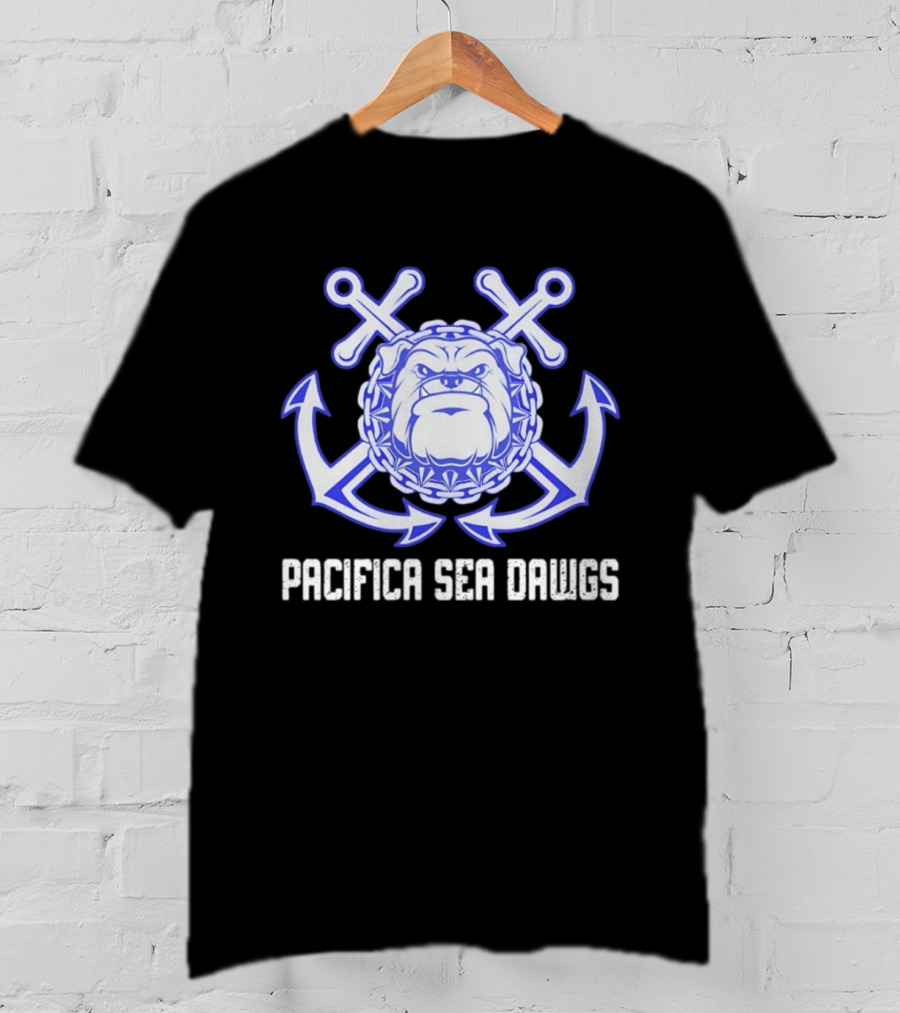 Pacifica Sea Dawgs Bulldog Anchor Crossed Swords Sports Team T-Shirt
