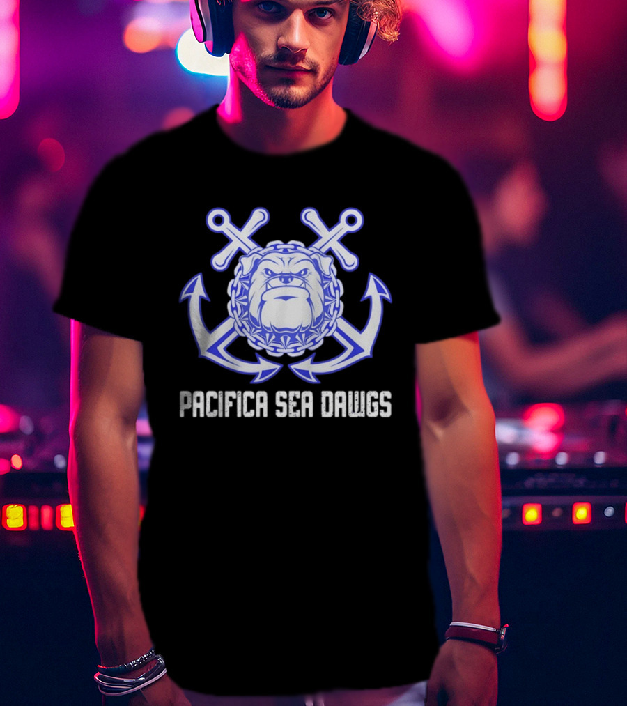Pacifica Sea Dawgs Bulldog Anchor Crossed Swords Sports Team T-Shirt