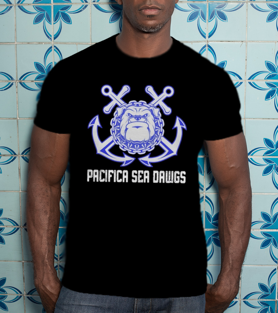 Pacifica Sea Dawgs Bulldog Anchor Crossed Swords Sports Team T-Shirt
