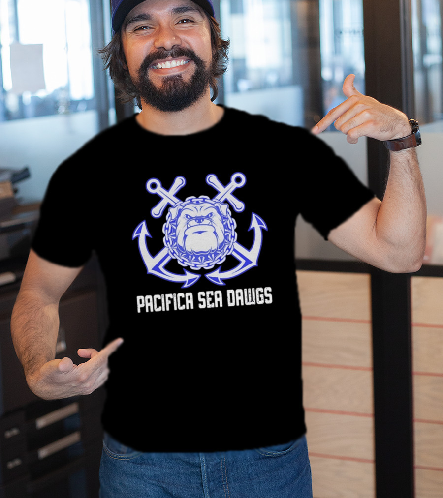 Pacifica Sea Dawgs Bulldog Anchor Crossed Swords Sports Team T-Shirt