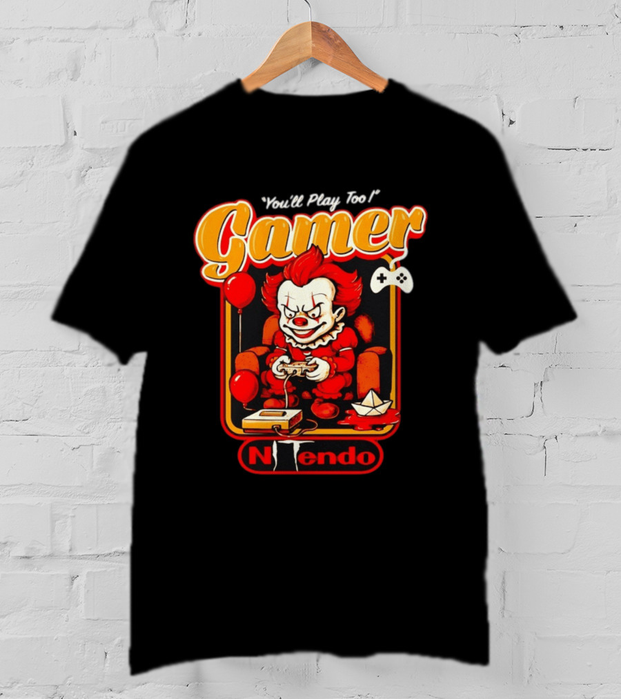You'll Play Too Pennywise Gamer Nintendo Controller Balloons T-Shirt