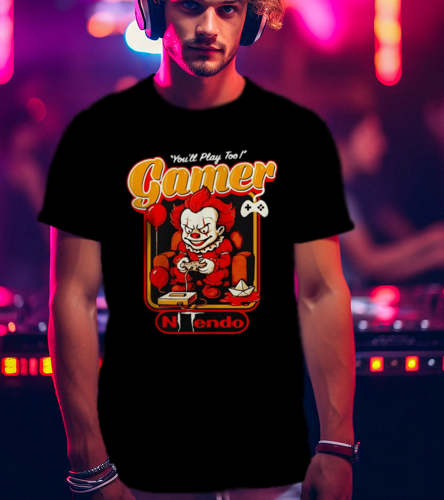 You'll Play Too Pennywise Gamer Nintendo Controller Balloons T-Shirt