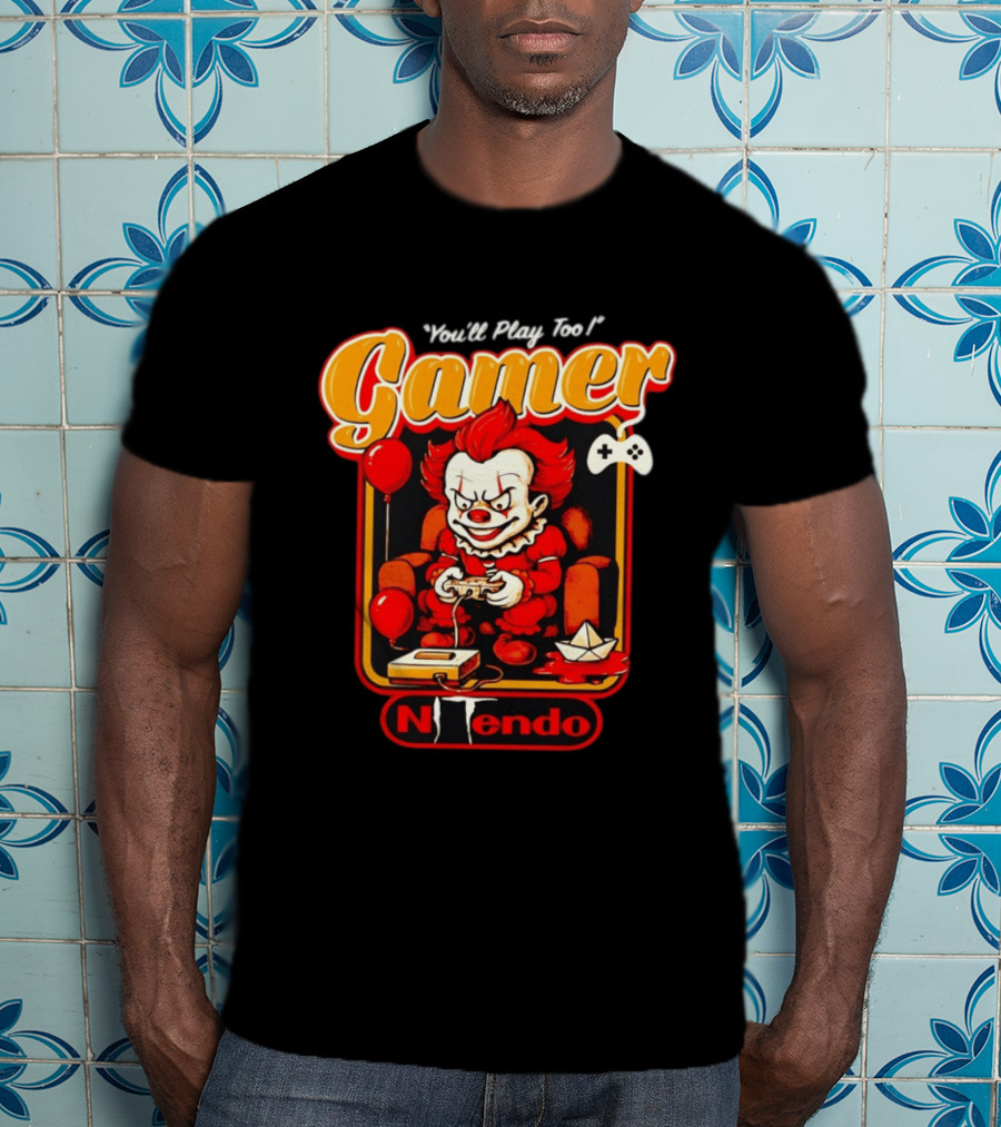 You'll Play Too Pennywise Gamer Nintendo Controller Balloons T-Shirt