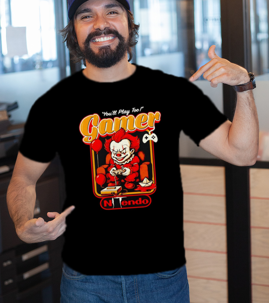 You'll Play Too Pennywise Gamer Nintendo Controller Balloons T-Shirt